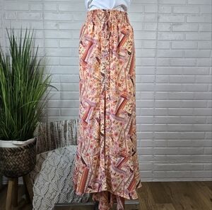 Willow and Root Floral Paisley Patchwork Print Maxi High Low Flutter Skirt Large